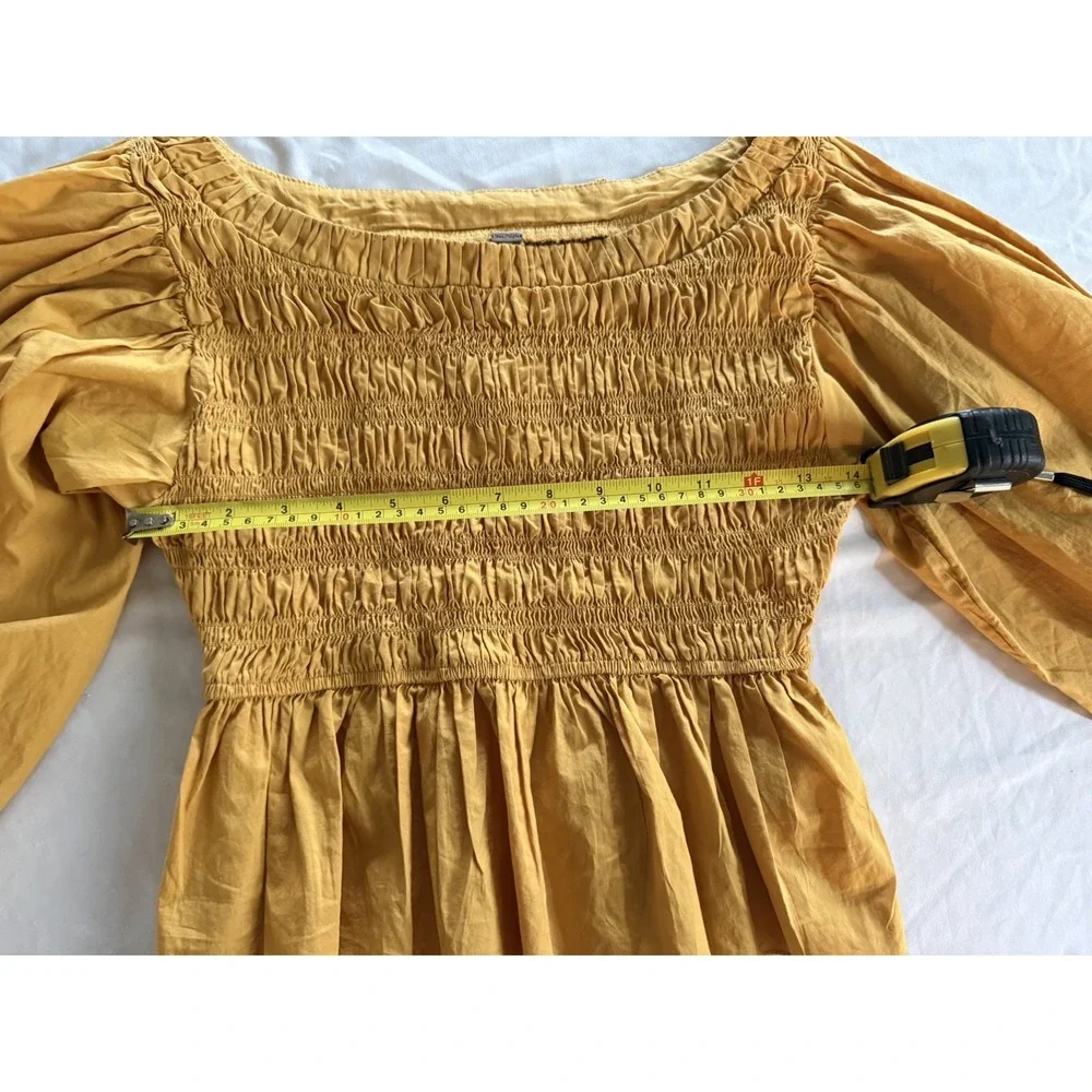 Free People Whoa Ruffle Top blouse mustard yellow XS 100% Cotton Boho Romantic